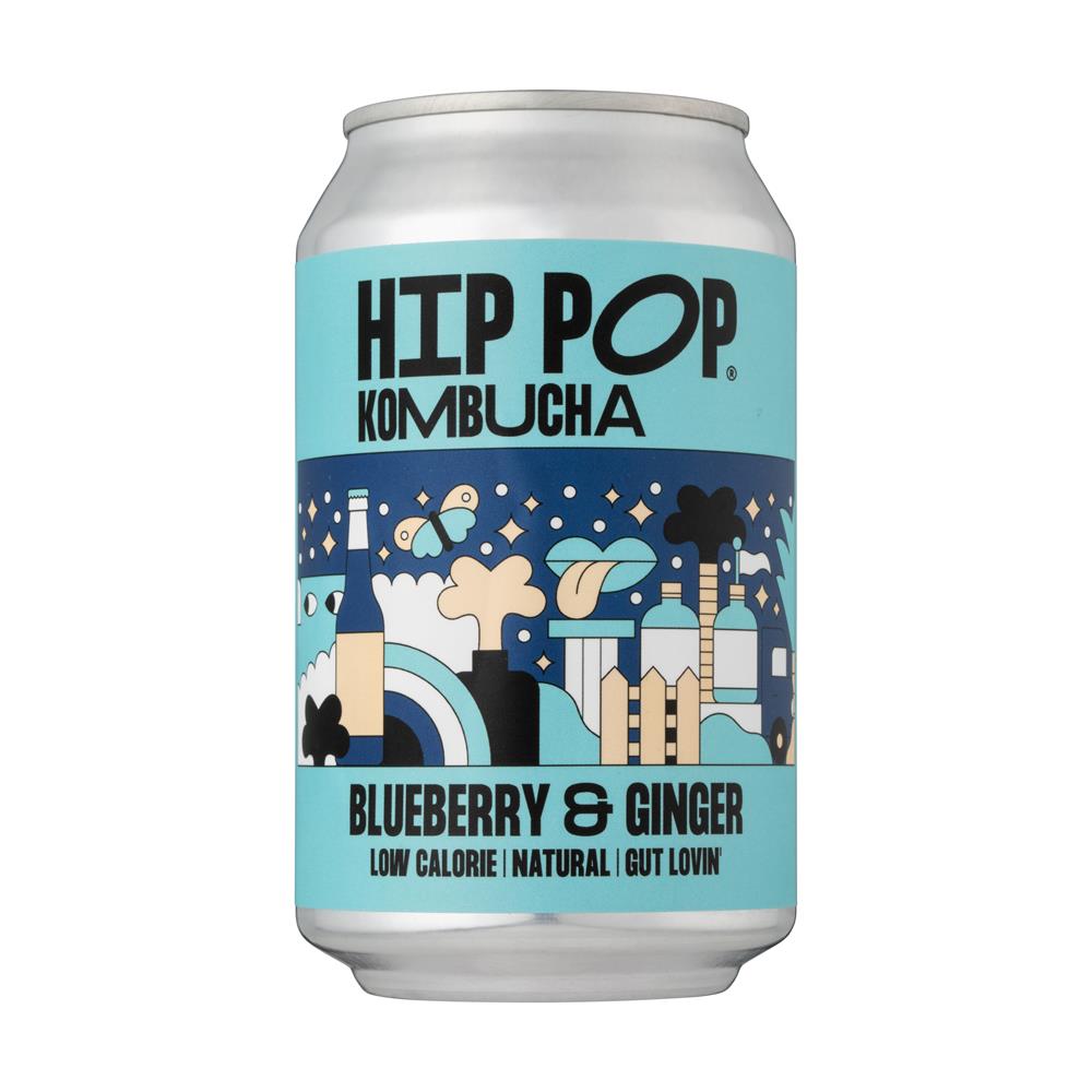Hip Pop Kombucha Blueberry & Ginger 330 ml (case of 12 cans)