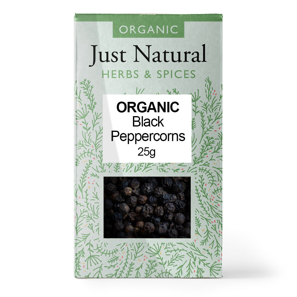 Just Natural Herbs Organic Black Peppercorns (Box) 25g