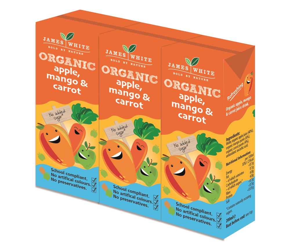 James White 3 x  Multi pack Organic Apple Mango & Carrot Juice Drink