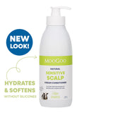 MooGoo natural sensitive scalp cream conditioner bottle with text on a white background
