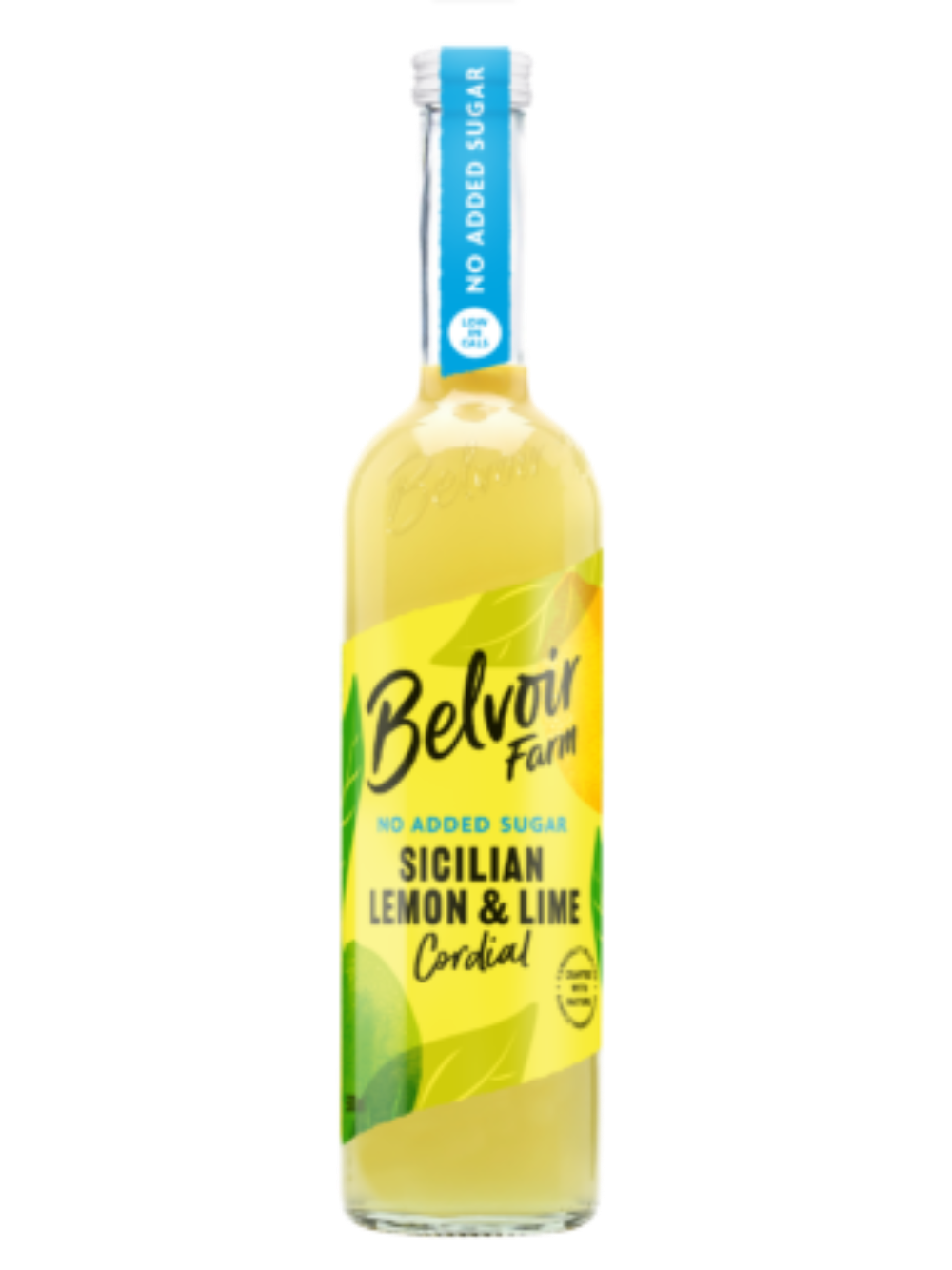 Bottle of Belvoir Farm Sicilian Lemon & Lime Cordial on a white background