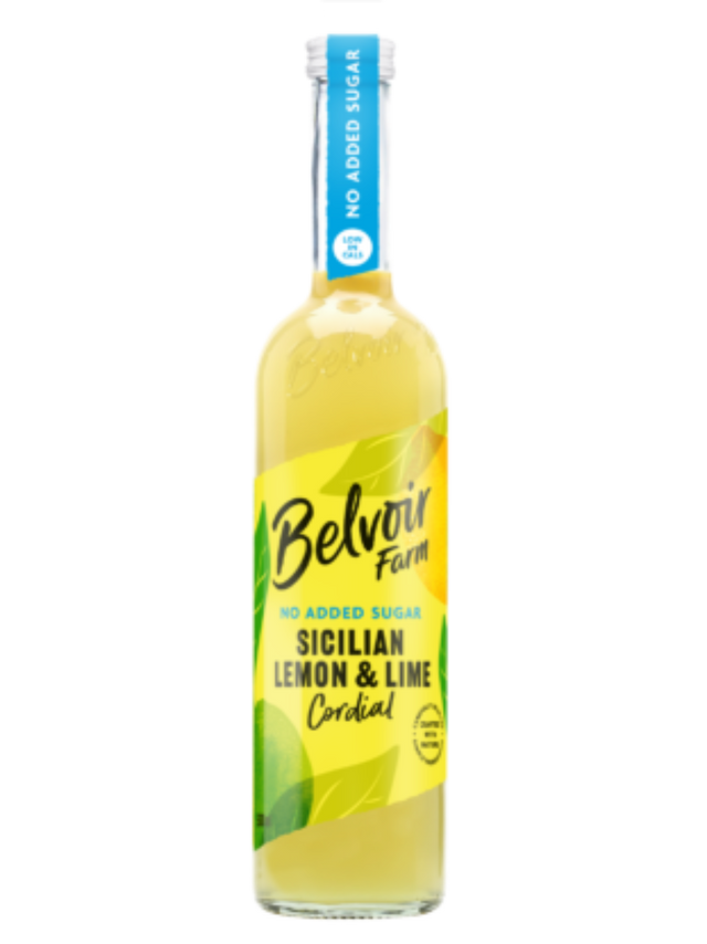 Bottle of Belvoir Farm Sicilian Lemon & Lime Cordial on a white background