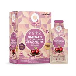 O3Omega Smoothies Omega 3 ALA + Collagen + Astaxanthin Smoothie Cherry Chocolate 14 Pouches
