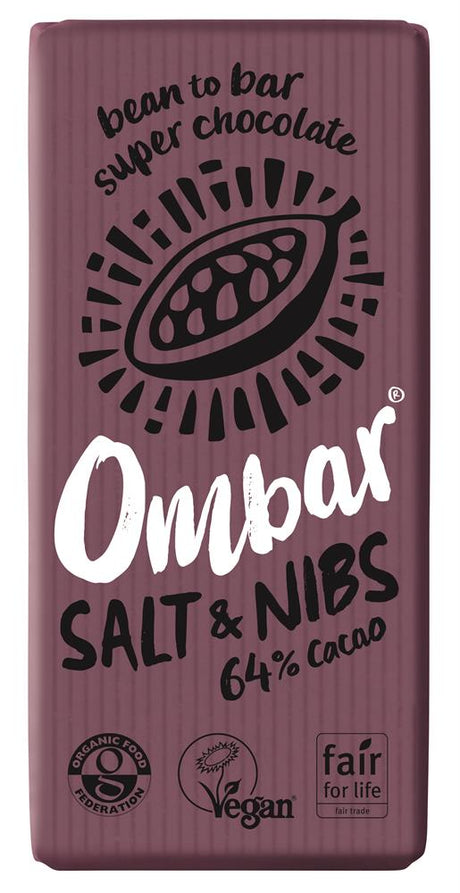 Ombar Sea Salt & Cacao Nibs 64% Dark Chocolate 70g