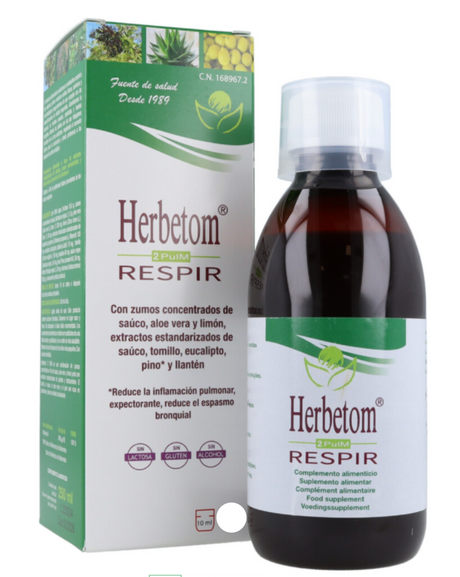 Herbetom Respir syrup bottle and packaging on a white background