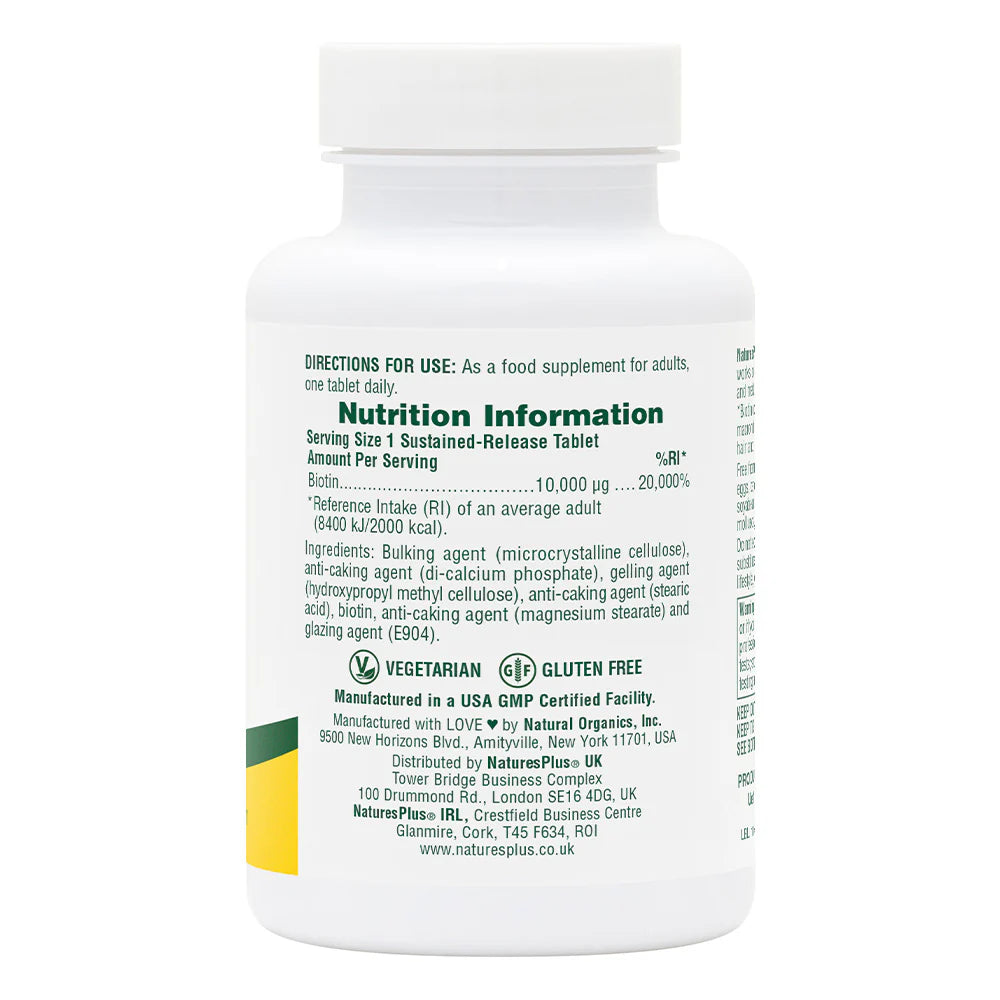 Natures Plus Sustained Release Biotin 10,000 mcg 90 Tablets