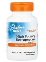 Supplement bottle labeled 'Doctor's Best High Potency Serrapeptase' on a white background