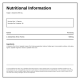 Solgar L-Glutamine 500 mg — nutrition information panel, generated from the pack