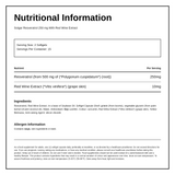 Solgar Resveratrol 250 mg — nutrition information panel, generated from the pack