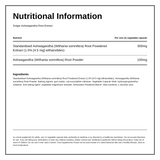 Solgar Ashwagandha Root Extract — nutrition information panel, generated from the pack