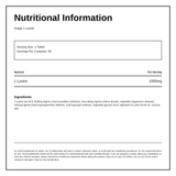 Solgar L-Lysine 1000 mg — nutrition information panel, generated from the pack