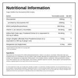 Solgar Glucosamine MSM Complex (Shellfish Free) — nutrition information panel, generated from the pack