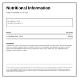 Solgar L-Carnitine 500 mg — nutrition information panel, generated from the pack