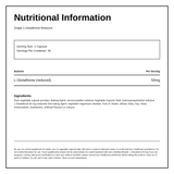 Solgar L-Glutathione Reduced 50 mg — nutrition information panel, generated from the pack