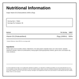 Solgar Vitamin D3 (Cholecalciferol) 1000 IU — nutrition information panel, generated from the pack
