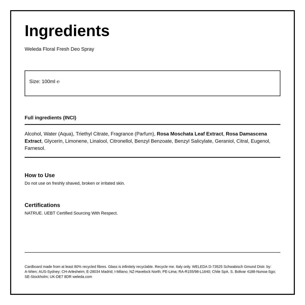 Weleda Wild Rose Deodorant — ingredients (INCI) panel, generated from the pack