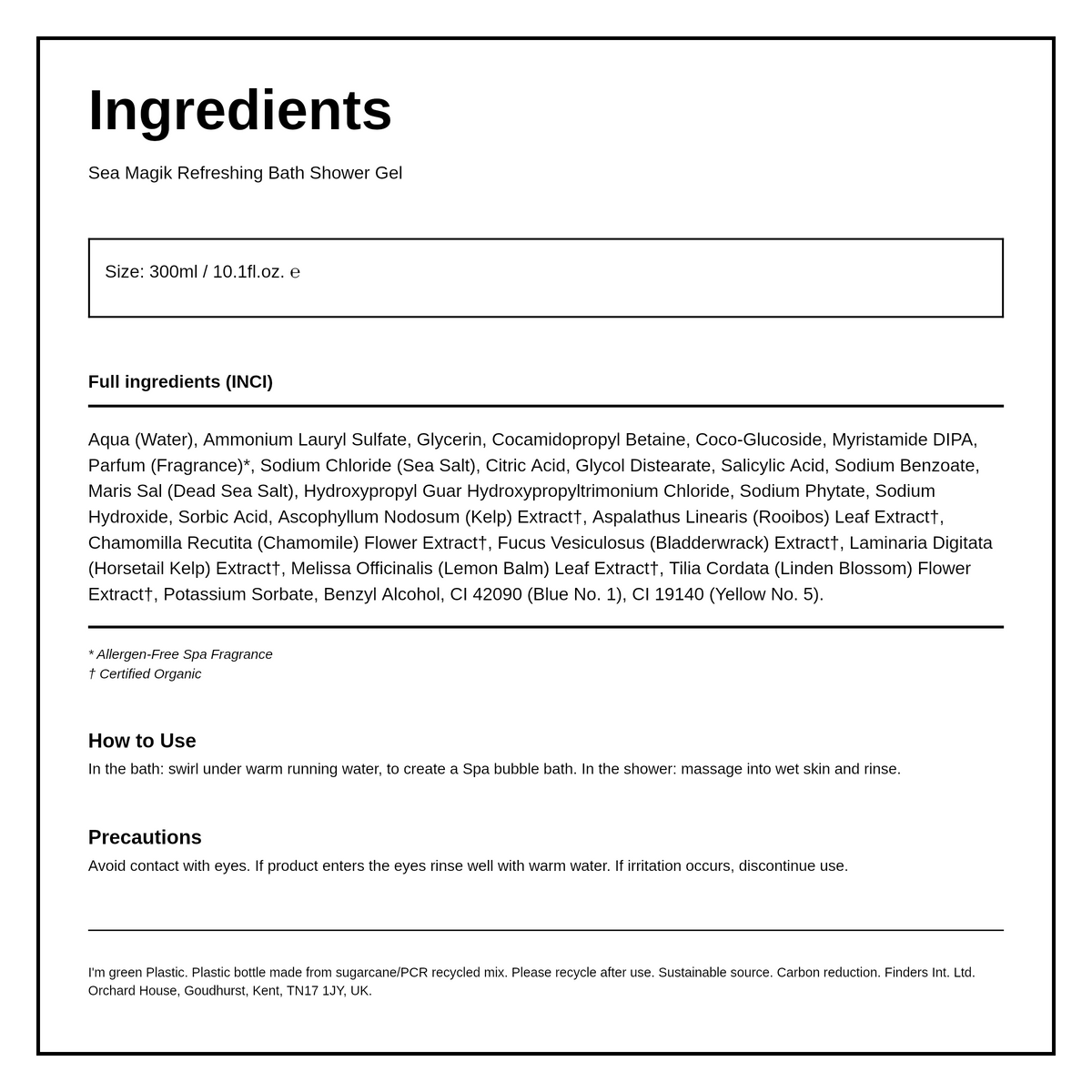 Dead Sea Spa Magik Refreshing Bath Shower Gel — ingredients (INCI) panel, generated from the pack