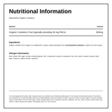 Natures Plus Organic Cranberry 500mg 60 Caps — nutrition information panel, generated from the pack