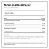 Quest Glucosamine MSM & Chondroitin Extra Fill 60 + 30 Tablets — nutrition information panel, generated from the pack