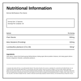 Biocare High Potency Plant Sterols with Lactobacillus plantarum — nutrition information panel, generated from the pack