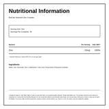 Biocare Nutrisorb Liquid Zinc Complex — nutrition information panel, generated from the pack