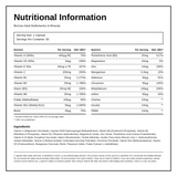 Biocare Adult Multivitamins & Minerals — nutrition information panel, generated from the pack