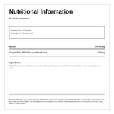 Bio Health Ginger Root Capsules — nutrition information panel, generated from the pack