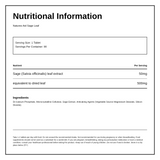 Natures Aid Sage Leaf - 50mg (500mg equiv) 90 Tablets — nutrition information panel, generated from the pack