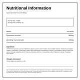 Quest Liposomal Curcumin 600mg 30 tabs — nutrition information panel, generated from the pack