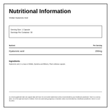 Viridian High Potency Hyaluronic Acid 200mg — nutrition information panel, generated from the pack