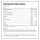 Viridian HIGH TWO B2 B Complex — nutrition information panel, generated from the pack