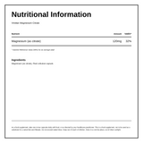 Viridian Magnesium Citrate — nutrition information panel, generated from the pack