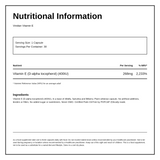 Viridian Vitamin E 400IU — nutrition information panel, generated from the pack