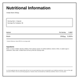 Viridian Biotin 2500ug — nutrition information panel, generated from the pack
