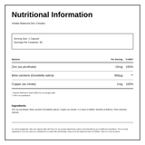 Viridian Balanced Zinc (15mg) Complex — nutrition information panel, generated from the pack