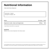 Viridian Hi-Potency Magnesium 300mg — nutrition information panel, generated from the pack