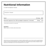 Mag365 Pure Magnesium Threonate — nutrition information panel, generated from the pack