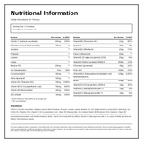 Viridian 65+ Formula Multivitamin — nutrition information panel, generated from the pack