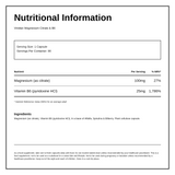 Viridian Magnesium Citrate (100mg) w/ B6 (25mg) — nutrition information panel, generated from the pack
