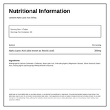 LAMBERTS ALPHA LIPOIC ACID 300mg (Thio) — nutrition information panel, generated from the pack
