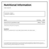 Viridian Vitamin B5 350mg — nutrition information panel, generated from the pack