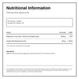 Viridian Hi-Potency Magnesium (300mg) w/ B6 (25mg) — nutrition information panel, generated from the pack