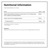 Viridian Org Elderberry & Vit C 100ml — nutrition information panel, generated from the pack