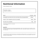 Viridian Andrographis Complex — nutrition information panel, generated from the pack