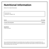Biethica Pure Creatine Monohydrate Unflavoured Powder — nutrition information panel, generated from the pack