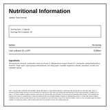 Optibac Probiotics For Travelling Abroad 20 capsules — nutrition information panel, generated from the pack