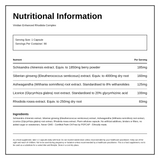 Viridian Enhanced Rhodiola Complex — nutrition information panel, generated from the pack