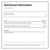 Viridian Cranberry Berry Extract — nutrition information panel, generated from the pack