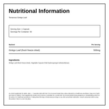 Terranova Ginkgo Leaf 500mg — nutrition information panel, generated from the pack