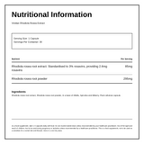 Viridian Rhodiola Rosea Root Extract — nutrition information panel, generated from the pack